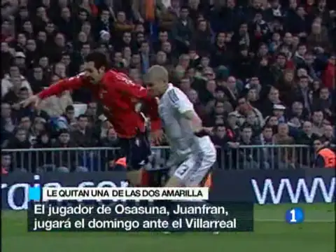 RTVE, 00:18: repetición de la disputa entre Pepe y Juanfran. Se acompaña de la información sobre la retirada de la segunda amarilla.